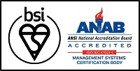 BSIおよびANAB（ANSI National Accreditation Board）認定マーク
